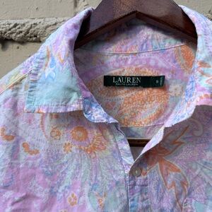 Lauren Ralph Lauren Pastel Pink Paisley Floral Button up Shirt Small